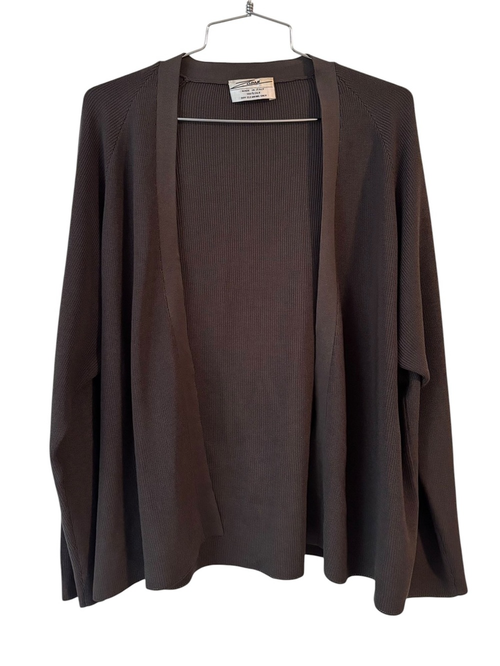 Zoran Silk Open-Front Cardigan in Dark Brown One Size Fits Most Made in Italy